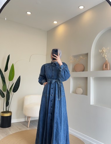 6299 düğmeli kot elbise