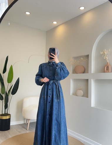 6299 düğmeli kot elbise