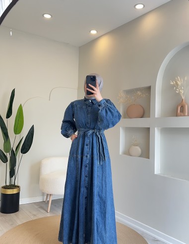 6299 düğmeli kot elbise