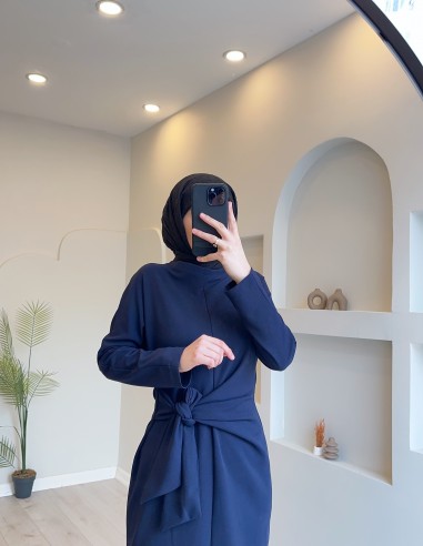 5424 Bağlamalı Bilek Boy Elbise Lacivert