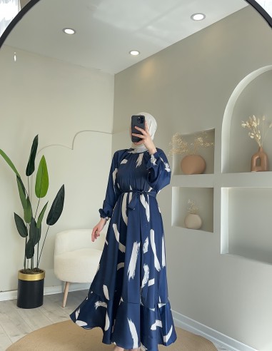 002 fırça desen elbise lacivert