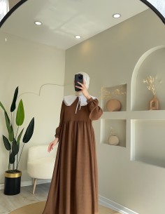 8668 yakalı elbise kahve 2