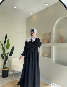 8668 yakalı elbise siyah 2