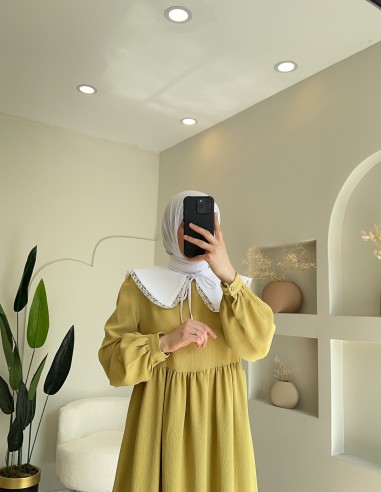 8668 yakalı elbise oliv yeşil