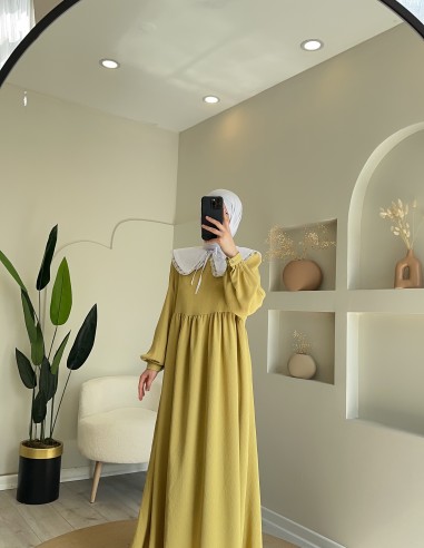 8668 yakalı elbise oliv yeşil