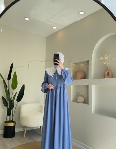 8668 yakalı elbise mavi