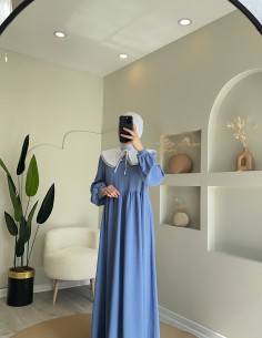 8668 yakalı elbise mavi 2