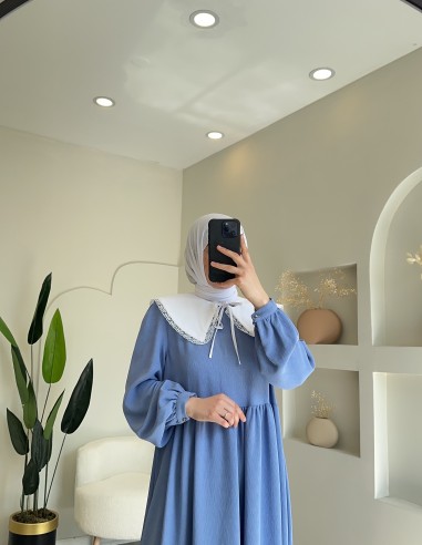 8668 yakalı elbise mavi