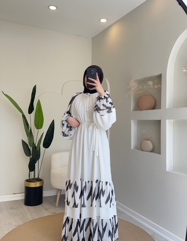 8199 desenli elbise beyaz siyah