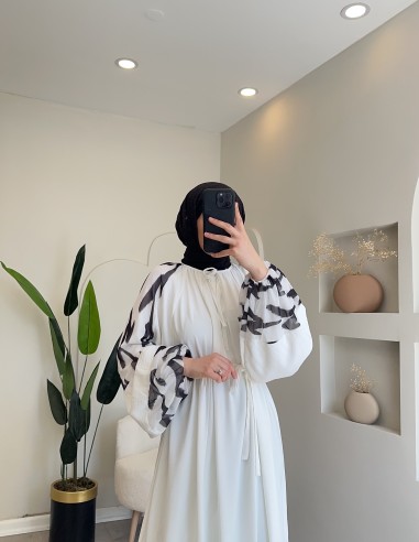 8199 desenli elbise beyaz siyah