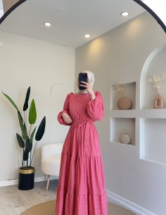 9134 kuşaklı elbise nar çiçeği