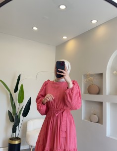9134 kuşaklı elbise nar çiçeği 2