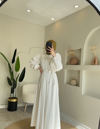 9137 pamuklu elbise beyaz