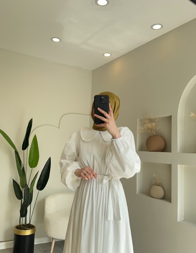 9137 pamuklu elbise beyaz