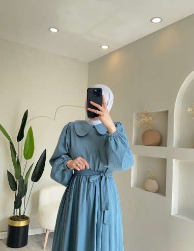 9137 pamuklu elbise mavi