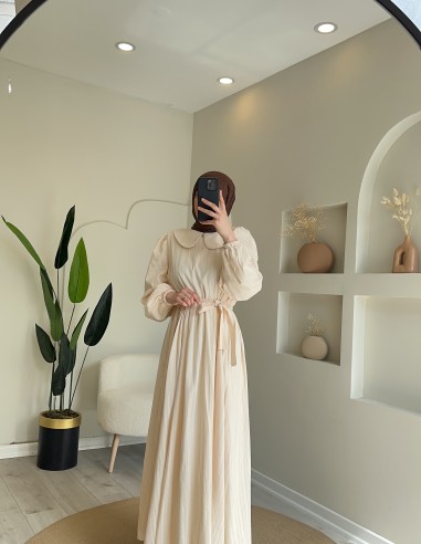 9137 pamuklu elbise krem