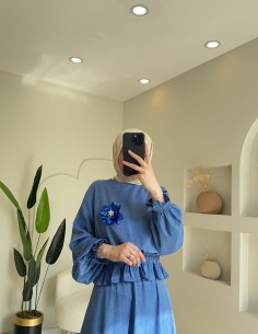 PR669 inci kolyeli takım mavi