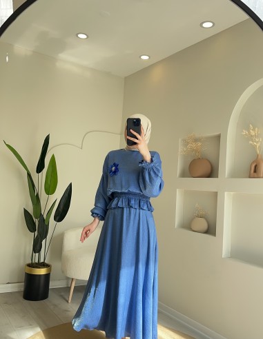 PR669 inci kolyeli takım mavi