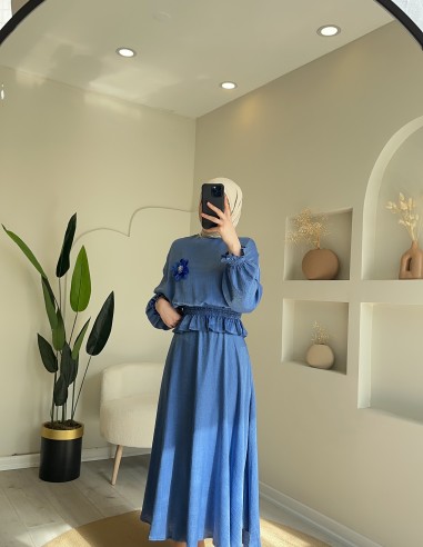 PR669 inci kolyeli takım mavi