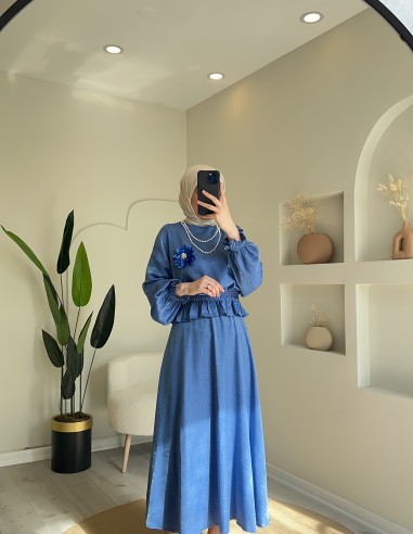 PR669 inci kolyeli takım mavi