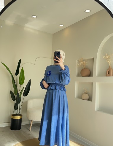 PR669 inci kolyeli takım mavi