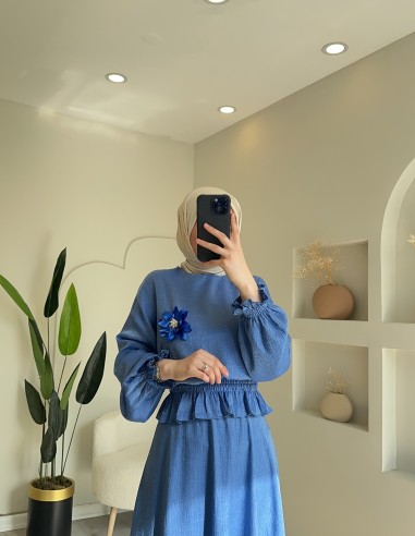 PR669 inci kolyeli takım mavi