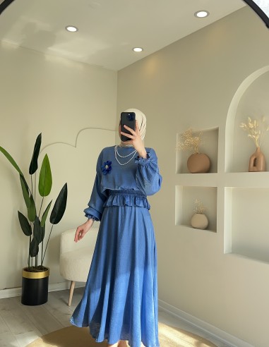 PR669 inci kolyeli takım mavi