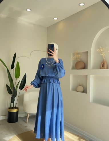 PR669 inci kolyeli takım mavi