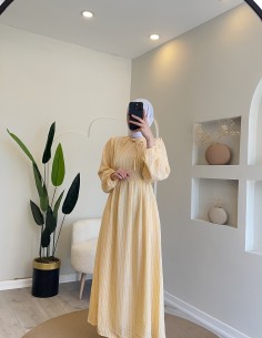 2164 çizgi desen elbise sarı