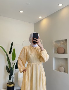 2164 çizgi desen elbise sarı 2