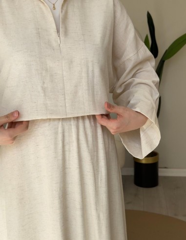 2847 fırfır detaylı keten takım natural