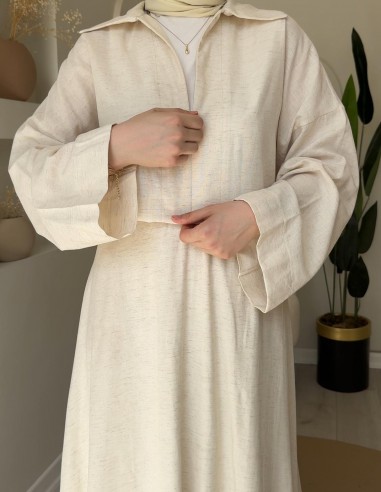 2847 fırfır detaylı keten takım natural