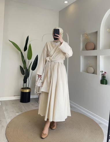 8293 bağlamalı crop etek takım ekru