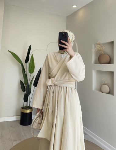 8293 bağlamalı crop etek takım ekru