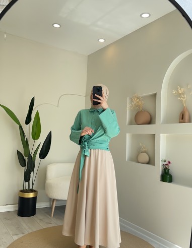 4205 bağlamalı crop gömlek yeşil