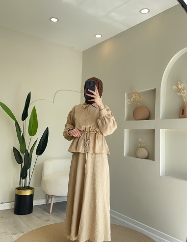 Hy24064 Pamuklu Yazlık Takım Ekru