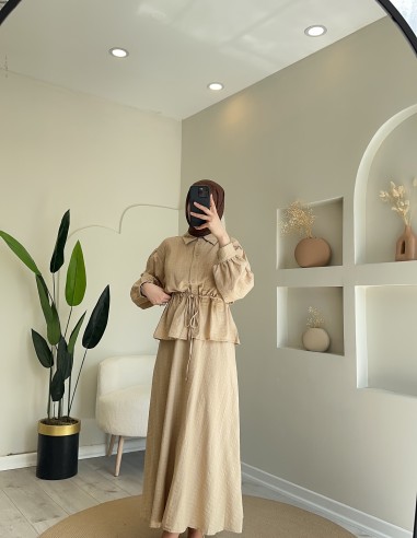 Hy24064 Pamuklu Yazlık Takım Ekru