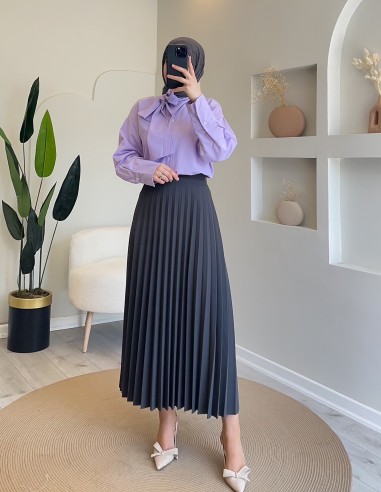 Hy24834 Fular Yaka Gömlek Lila