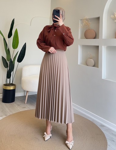 Hy24834 Fular Yaka Gömlek Acı Kahve