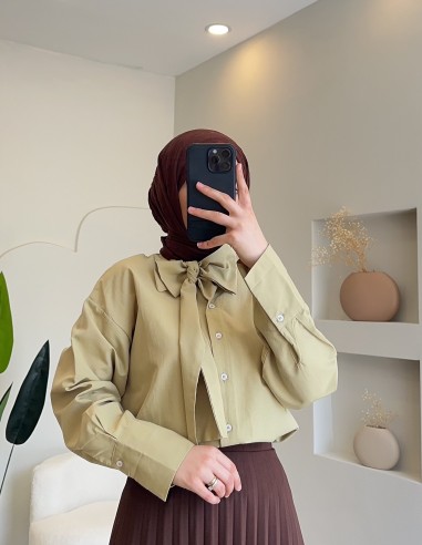 Hy24834 Fular Yaka Gömlek Oliv Yeşil