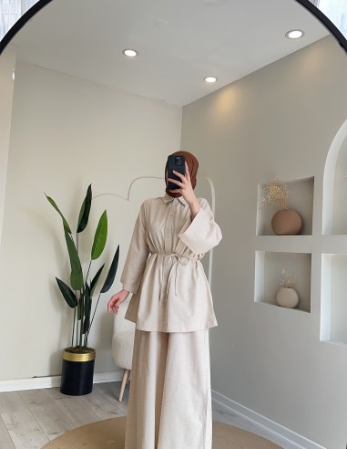 24695 Pantolonlu Keten Takım Taş