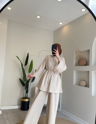 24695 Pantolonlu Keten Takım Taş