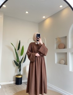 5010 Keten Kimono Takım Kahve