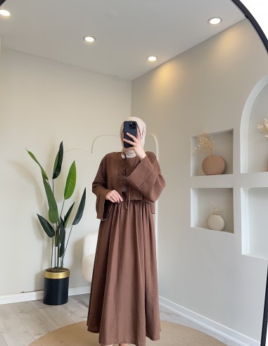 5010 Keten Kimono Takım Kahve