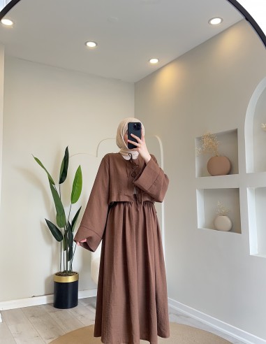 5010 Keten Kimono Takım Kahve