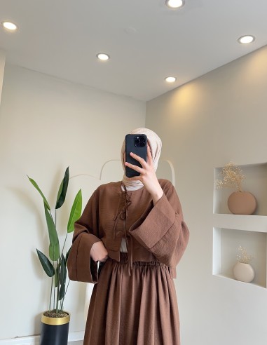 5010 Keten Kimono Takım Kahve