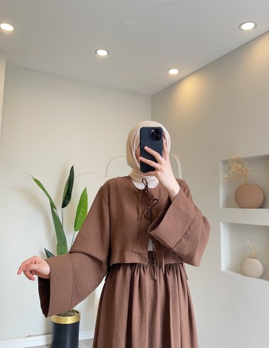 5010 Keten Kimono Takım Kahve