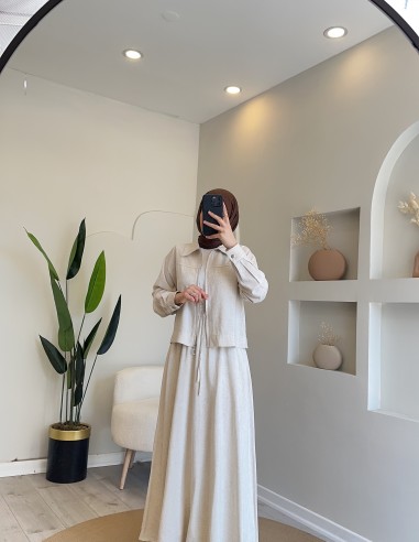 2760 Fermuarlı keten takım taş