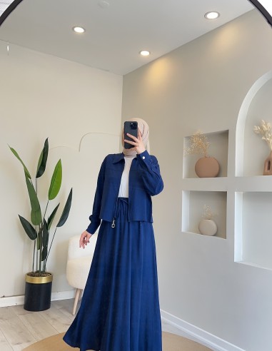 2760 Fermuarlı keten takım lacivert