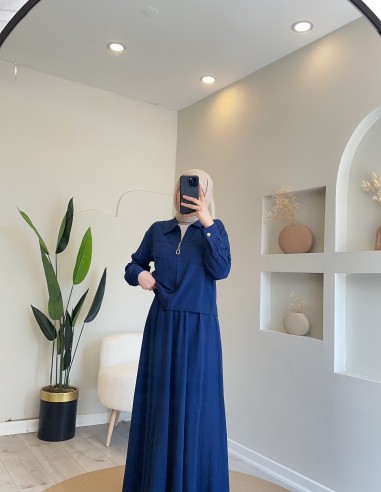 2760 Fermuarlı keten takım lacivert